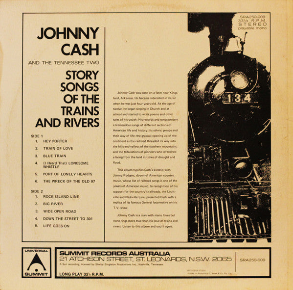 Johnny Cash & The Tennessee Two – Story Songs Of The Trains And Rivers LP vinyl record, image 2 of 4