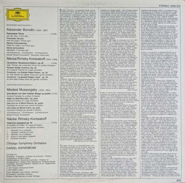 Chicago Symphony Orchestra, Daniel Barenboim – Polowetzer Tänze = Polovtsian Dances ▪ Eine Nacht Auf Dem Kahlen Berge = Night On Bald Mountain ▪ Russische Ostern = Russian Easter Overture ▪ Capriccio Espagnol LP vinyl record, image 2 of 4