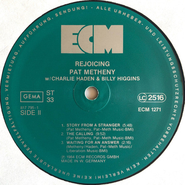 Pat Metheny, Charlie Haden, Billy Higgins – Rejoicing LP vinyl record, image 4 of 5