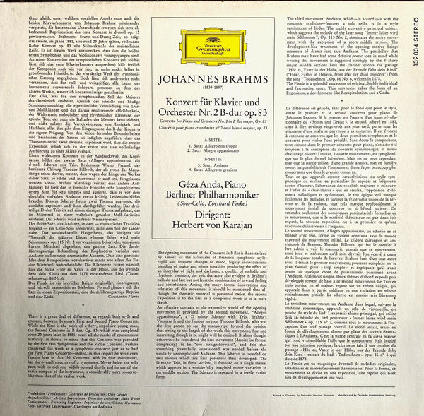 Johannes Brahms, Géza Anda, Herbert Von Karajan, Berliner Philharmoniker – Klavierkonzert Nr. 2 B-Dur LP vinyl record, image 2 of 4