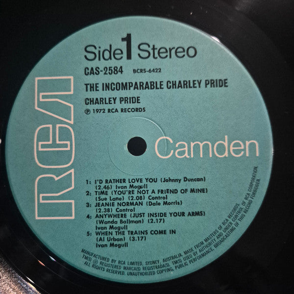 Charley Pride – The Incomparable Charley Pride LP vinyl record, image 3 of 4