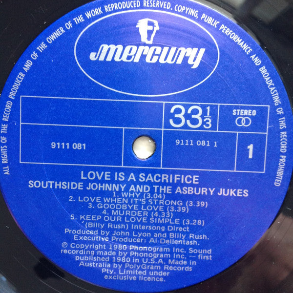 Southside Johnny & The Asbury Jukes – Love Is A Sacrifice LP vinyl record, image 3 of 4