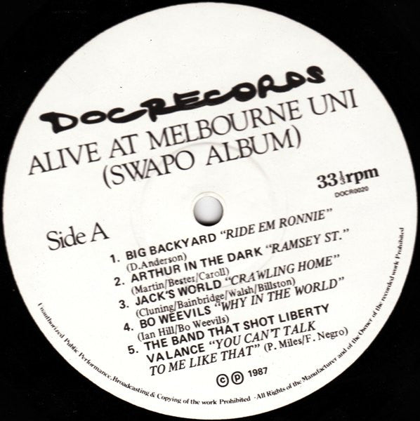 Various – Recorded Live Swapo Benefit Melbourne University 3 August 1986 LP vinyl record, image 3 of 5