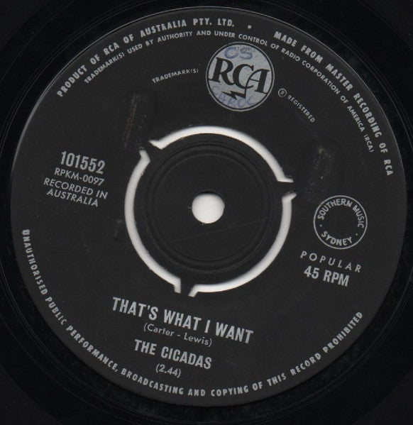 The Cicadas – That's What I Want 7" vinyl record, image 1 of 2