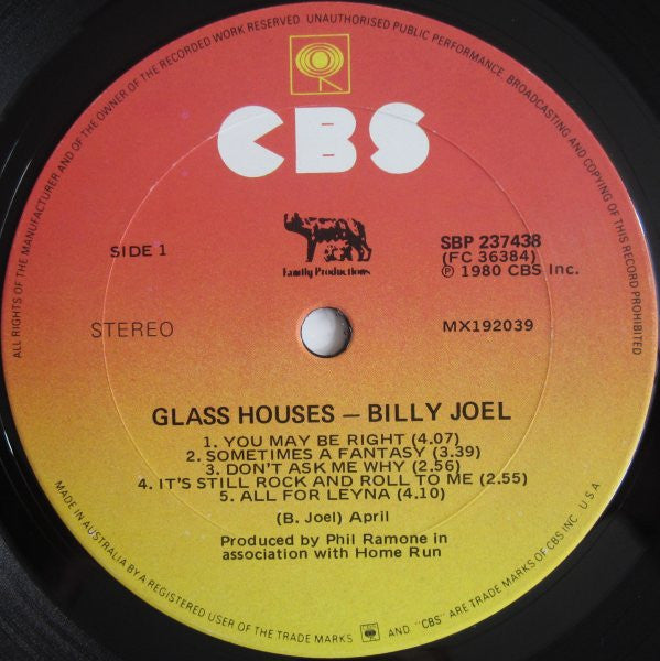 Billy Joel – Glass Houses LP vinyl record, image 3 of 6