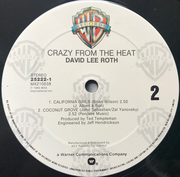 David Lee Roth – Crazy From The Heat 12" vinyl record, image 6 of 6