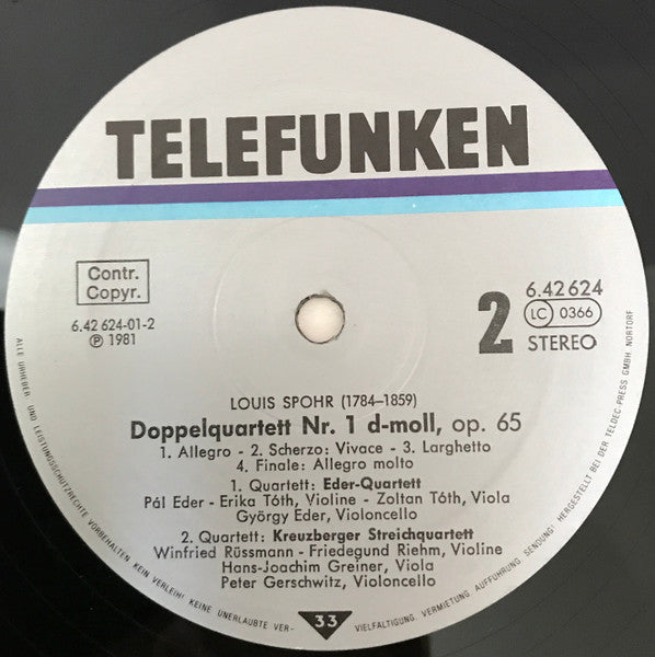 Felix Mendelssohn-Bartholdy, Louis Spohr, Kreuzberger Streichquartett, Éder Quartet – Mendelssohn: Oktett Es-Dur - Spohr: Doppelquartett D-Moll LP vinyl record, image 5 of 5