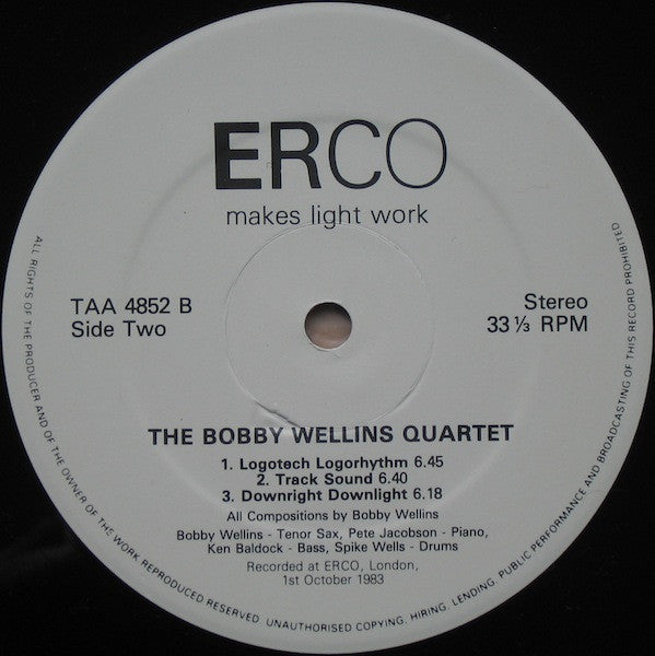 Bobby Wellins Quartet – ERCO Makes Light Work LP vinyl record, image 4 of 4