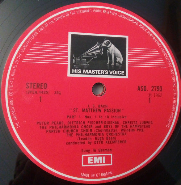 Johann Sebastian Bach, Philharmonia Orchestra, Philharmonia Chorus, Otto Klemperer – St Matthew Passion LP vinyl record, image 4 of 10