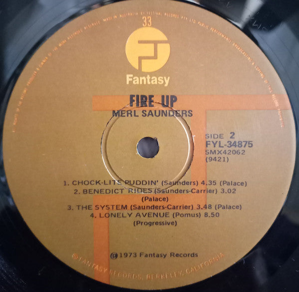 Merl Saunders – Fire Up LP vinyl record, image 4 of 4