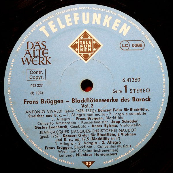 Frans Brüggen – Blockflötenwerke Des Barock, Vol. 2 LP vinyl record, image 3 of 4