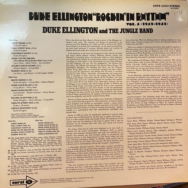 Duke Ellington, The Jungle Band – Duke Ellington "Rockin' In Rhythm" Vol. 3 (1929-1931) LP vinyl record, image 2 of 2