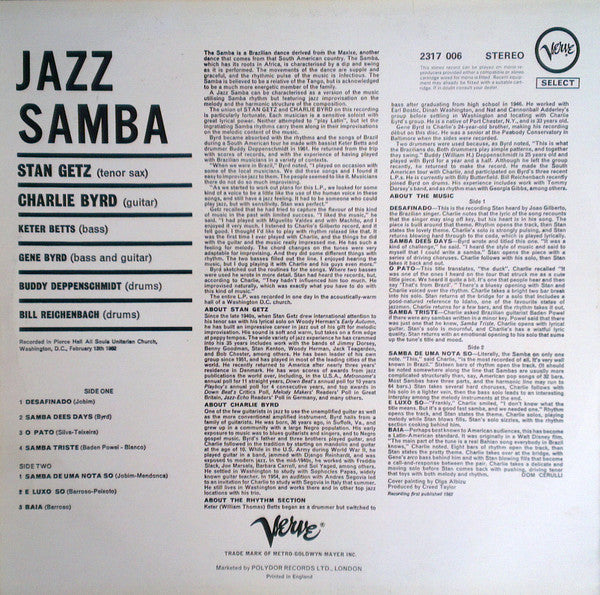 Stan Getz, Charlie Byrd – Jazz Samba LP vinyl record, image 2 of 4