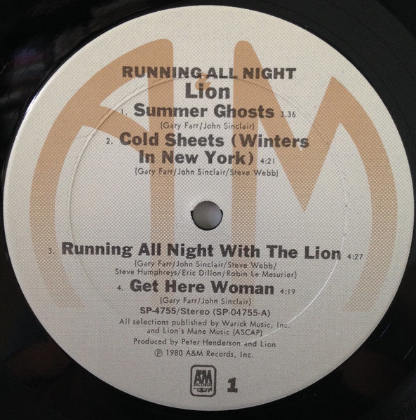 Lion – Running All Night LP vinyl record, image 3 of 4