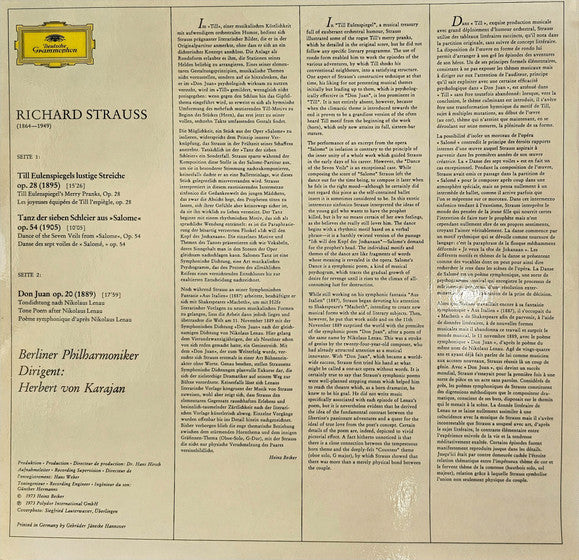 Richard Strauss, Berliner Philharmoniker, Herbert von Karajan – Don Juan · Till Eulenspiegel · Salomes Tanz LP vinyl record, image 2 of 4