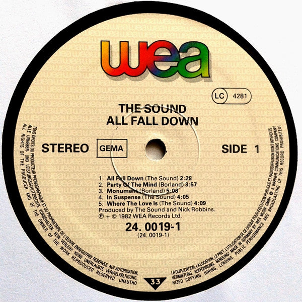The Sound – All Fall Down LP vinyl record, image 3 of 4