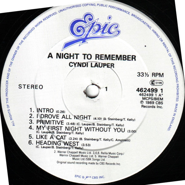 Cyndi Lauper – A Night To Remember LP vinyl record, image 3 of 6