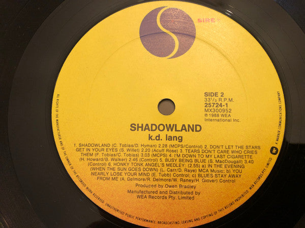 k.d. lang – Shadowland (The Owen Bradley Sessions) LP vinyl record, image 4 of 6