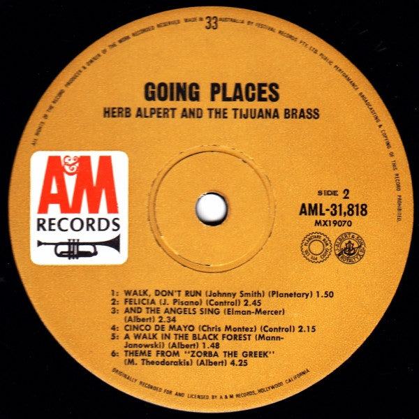 Herb Alpert & The Tijuana Brass – !!Going Places!! LP vinyl record, image 3 of 3