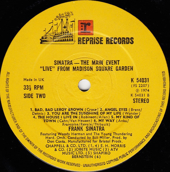 Frank Sinatra – The Main Event (Live) LP vinyl record, image 4 of 4