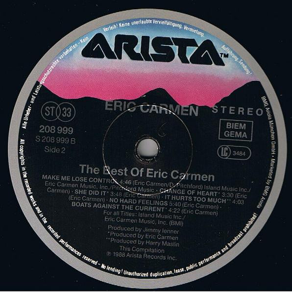 Eric Carmen – The Best Of Eric Carmen LP vinyl record, image 4 of 4