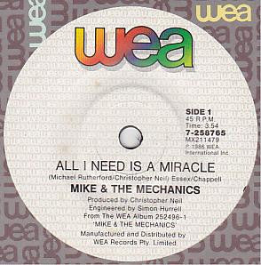 Mike & The Mechanics – All I Need Is A Miracle 7" vinyl record, image 3 of 4
