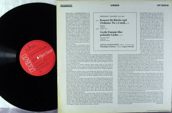 Arthur Rubinstein, The Philadelphia Orchestra, Eugene Ormandy, Frédéric Chopin – Concerto No. 2 In F Minor / Grand Fantasy On Polish Airs LP vinyl record, image 2 of 5
