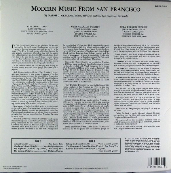 Ron Crotty Trio, Vince Guaraldi Quartet, Jerry Dodgion Quartet – Modern Music From San Francisco LP vinyl record, image 3 of 4