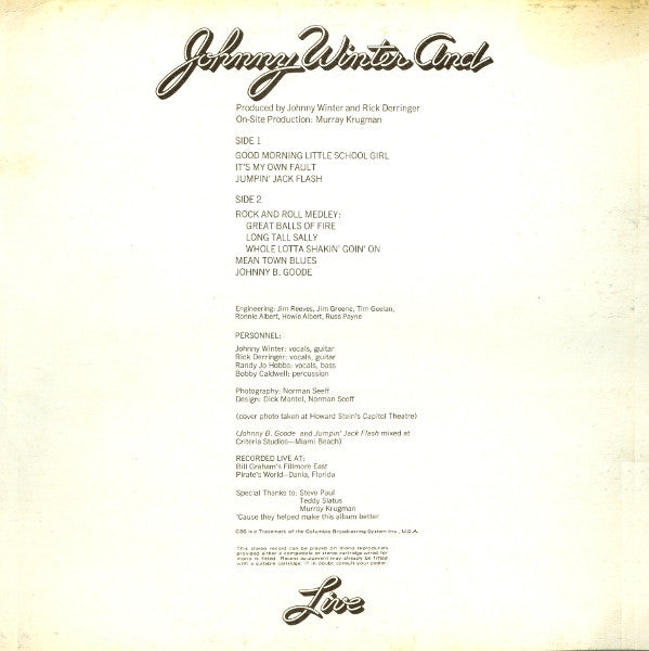 Johnny Winter And – Live LP vinyl record, image 2 of 8