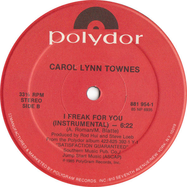 Carol Lynn Townes – I Freak For You 12" vinyl record, image 4 of 4