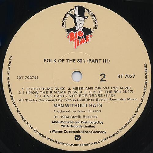 Men Without Hats – Folk Of The 80's (Part III) LP vinyl record, image 4 of 4