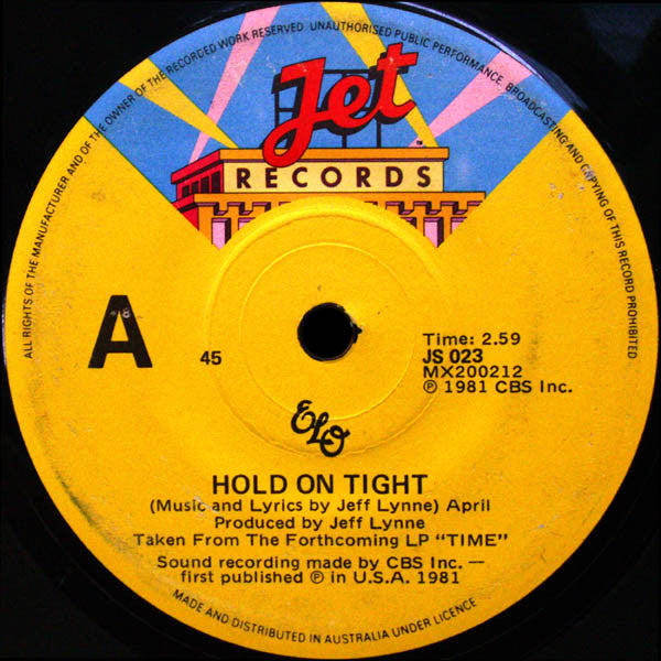 Electric Light Orchestra – Hold On Tight 7" vinyl record, image 1 of 3