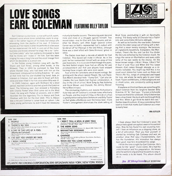 Earl Coleman, Billy Taylor – Love Songs LP vinyl record, image 2 of 4