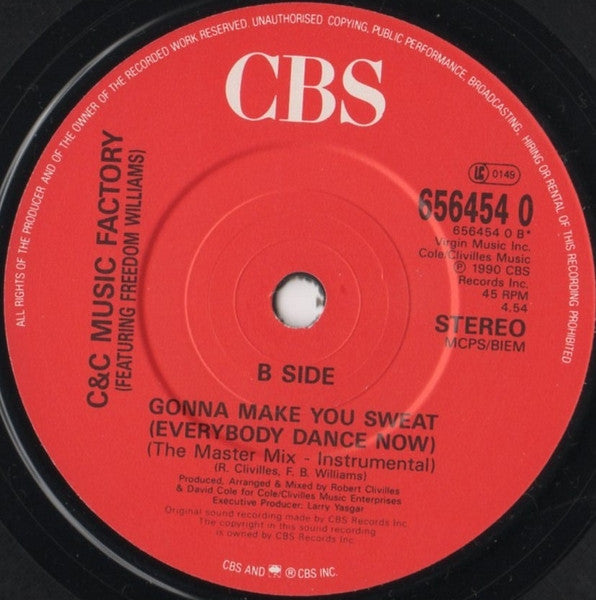 C + C Music Factory – Gonna Make You Sweat (Everybody Dance Now) 7" vinyl record, image 4 of 5