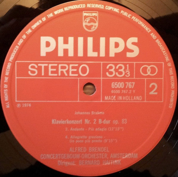 Johannes Brahms, Alfred Brendel, Concertgebouworkest, Bernard Haitink – Piano Concerto No. 2 LP vinyl record, image 6 of 6