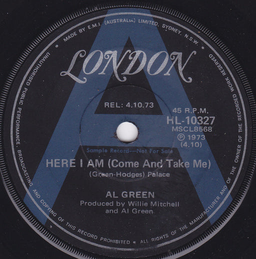 Al Green – Here I Am (Come And Take Me) 7" vinyl record, image 1 of 2