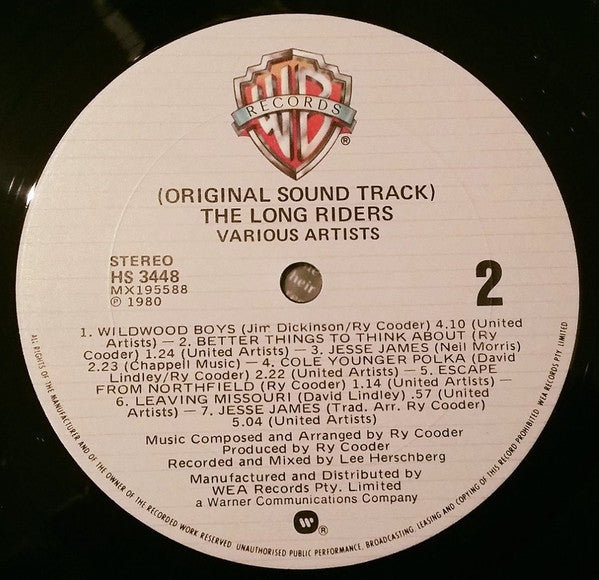 Ry Cooder – The Long Riders (Original Sound Track) LP vinyl record, image 4 of 4