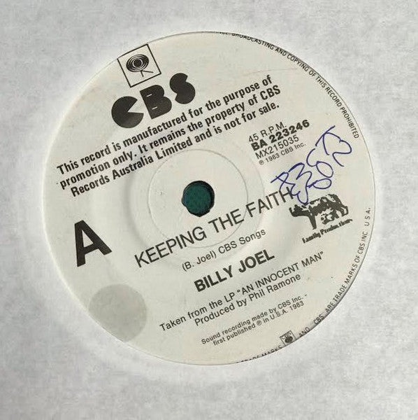 Billy Joel – Keeping The Faith 7" vinyl record, image 1 of 2