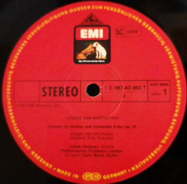 Ludwig Van Beethoven, Itzhak Perlman, Carlo Maria Giulini, Philharmonia Orchestra – Violin Concerto LP vinyl record, image 2 of 3