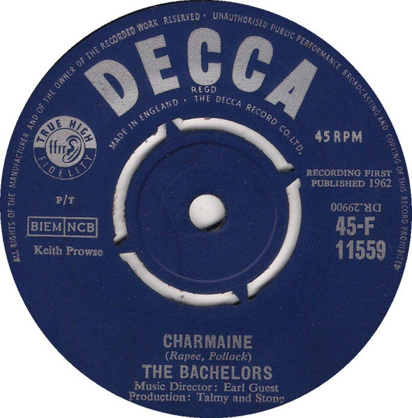 The Bachelors – Charmaine 7" vinyl record, image 2 of 2