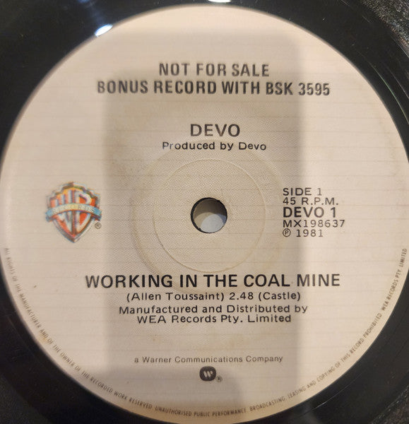 Devo – Working In The Coal Mine 7" vinyl record, image 1 of 2