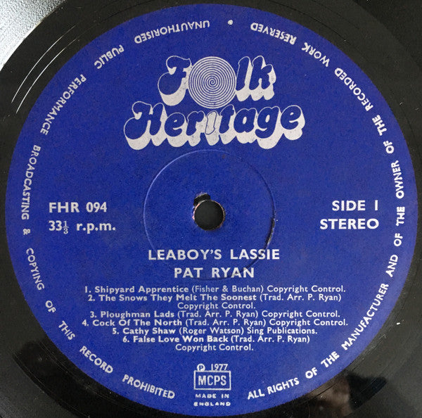 Pat Ryan – Leaboy's Lassie LP vinyl record, image 3 of 4