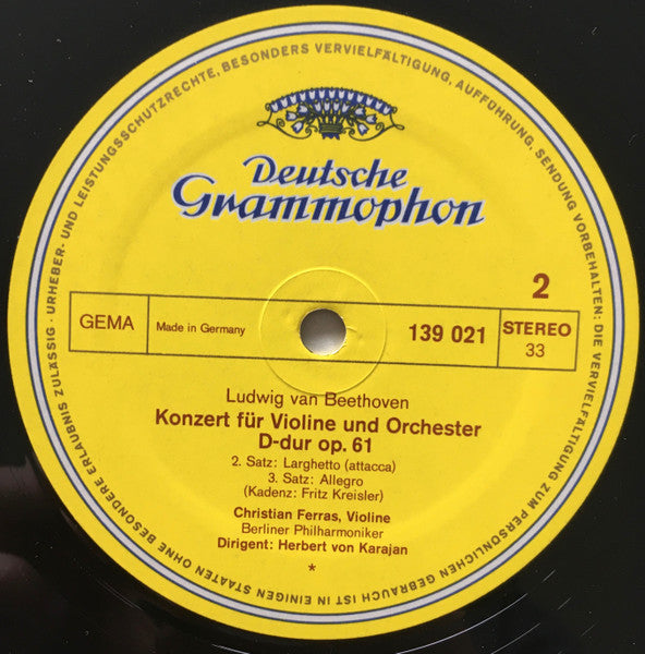 Ludwig van Beethoven, Christian Ferras, Herbert von Karajan, Berliner Philharmoniker – Violinkonzert D-Dur LP vinyl record, image 4 of 4