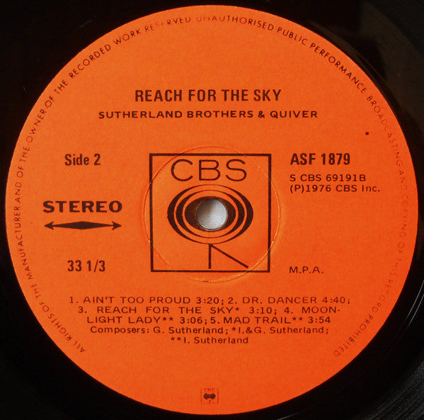 Sutherland Brothers, Quiver – Reach For The Sky LP vinyl record, image 4 of 4