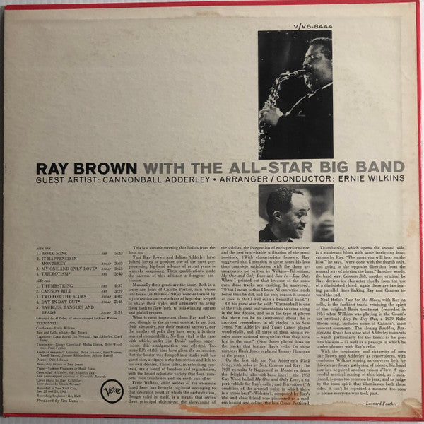 Ray Brown All-Star Big Band, Cannonball Adderley – With The All-Star Big Band LP vinyl record, image 2 of 4