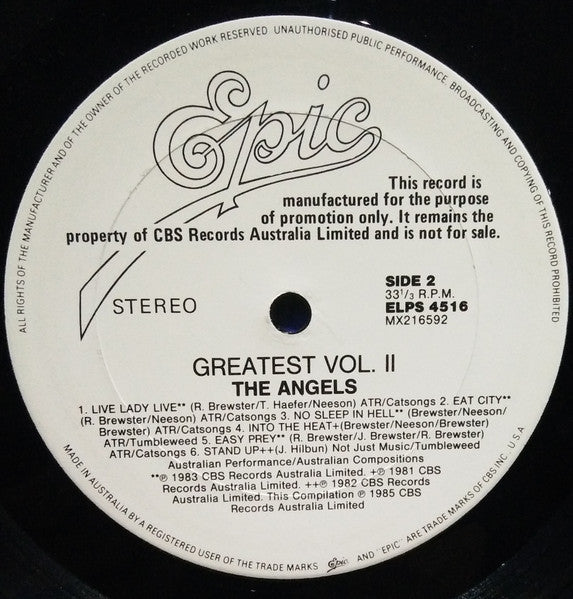 The Angels – Greatest Vol. II LP vinyl record, image 5 of 5