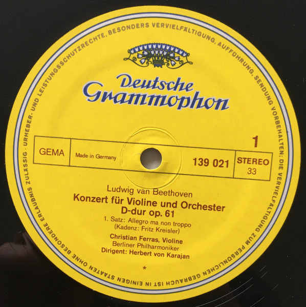 Ludwig van Beethoven, Christian Ferras, Herbert von Karajan, Berliner Philharmoniker – Violinkonzert D-Dur LP vinyl record, image 3 of 4