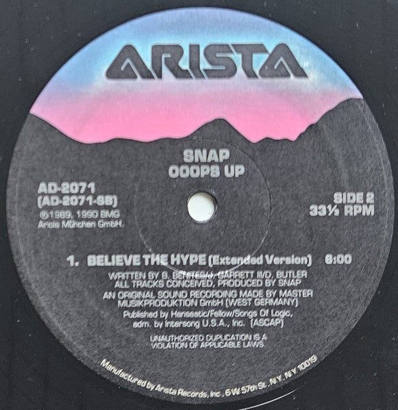 Snap! – Ooops Up / Believe The Hype 12" vinyl record, image 2 of 6