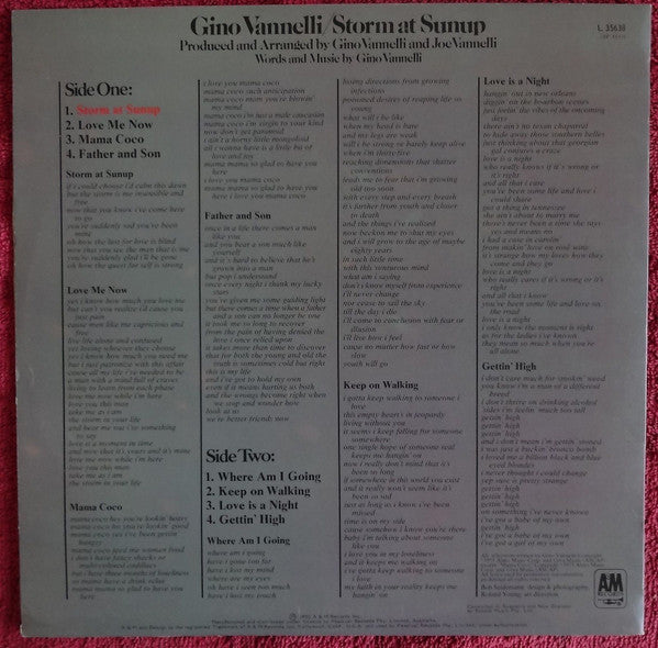 Gino Vannelli – Storm At Sunup LP vinyl record, image 2 of 5