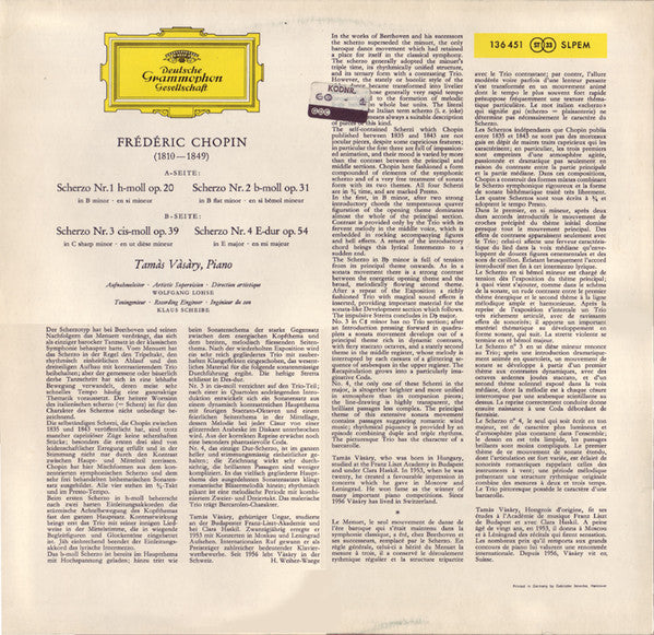 Frédéric Chopin, Tamás Vásáry – 4 Scherzi LP vinyl record, image 2 of 4